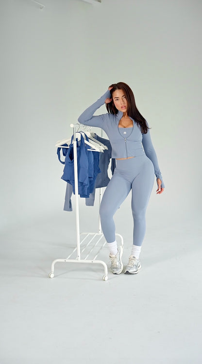 Aura Mystic Blue Set top and leggings front view