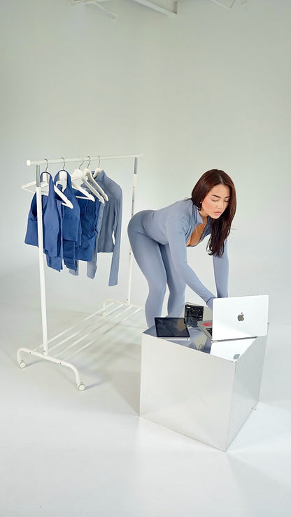 Aura Mystic Blue Set seated lifestyle image